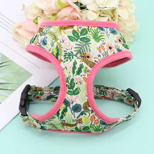 Nylon Girl Dog Harness Flower Printed Nylon Dogs Cat Harness Dogs Pet Harness Vest Adjustable for French Bulldog Chihuahua
